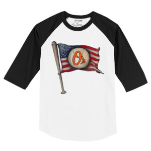 Toddler Tiny Turnip White/Black Baltimore Orioles Baseball Flag Raglan 3/4 Sleeve T-Shirt