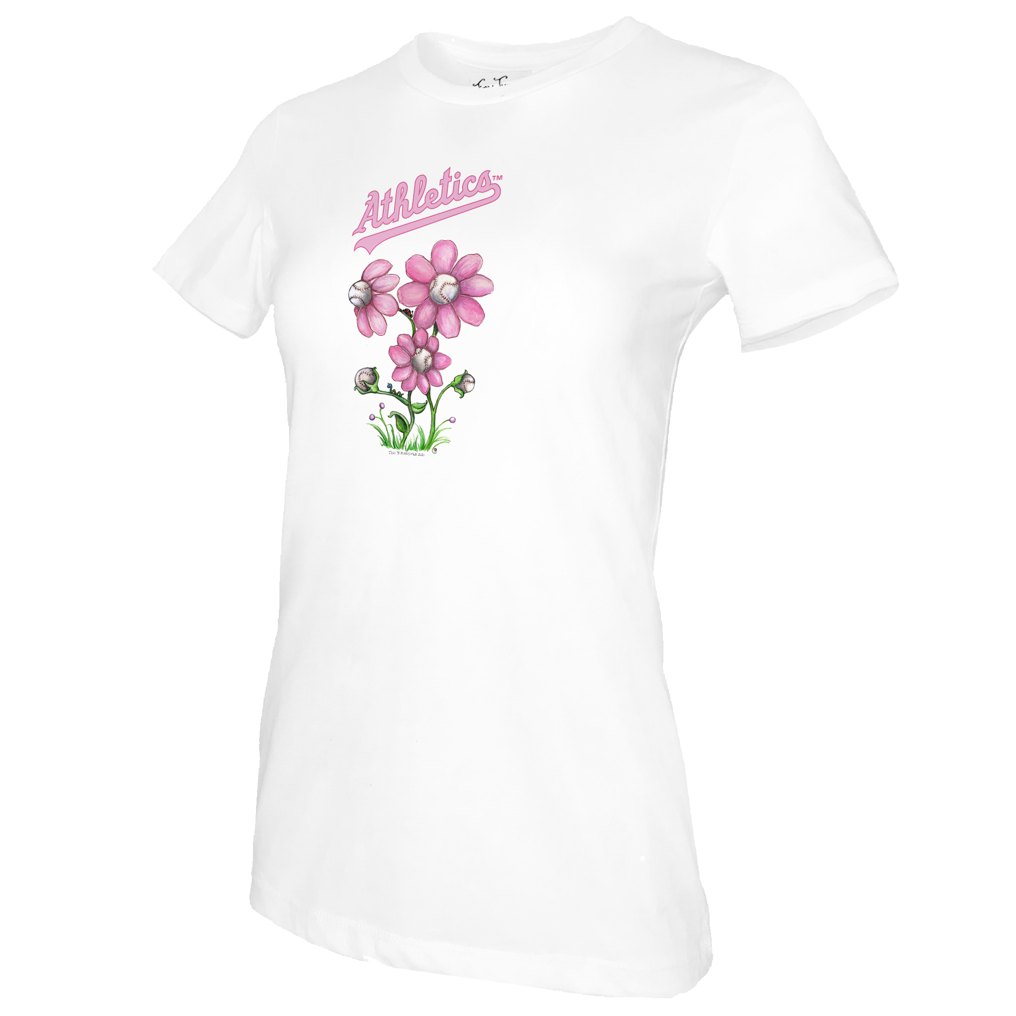 Women's Tiny Turnip White Oakland Athletics Blooming Baseballs T-Shirt - Image 3