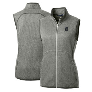 Women's Cutter & Buck Heathered Gray Detroit Tigers Mainsail Sweater-Knit Full-Zip Vest