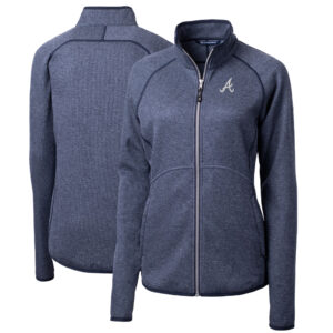 Women's Cutter & Buck Heathered Navy Atlanta Braves Mainsail Sweater-Knit Full-Zip Jacket