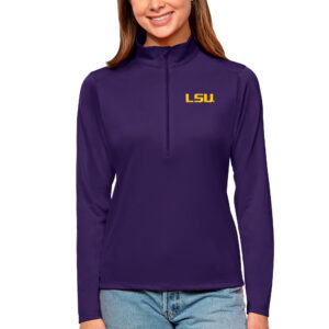 Women's Antigua Purple LSU Tigers Tribute Quarter-Zip Pullover Top