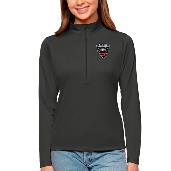 Women's Antigua Charcoal D.C. United Tribute Quarter-Zip Pullover Top