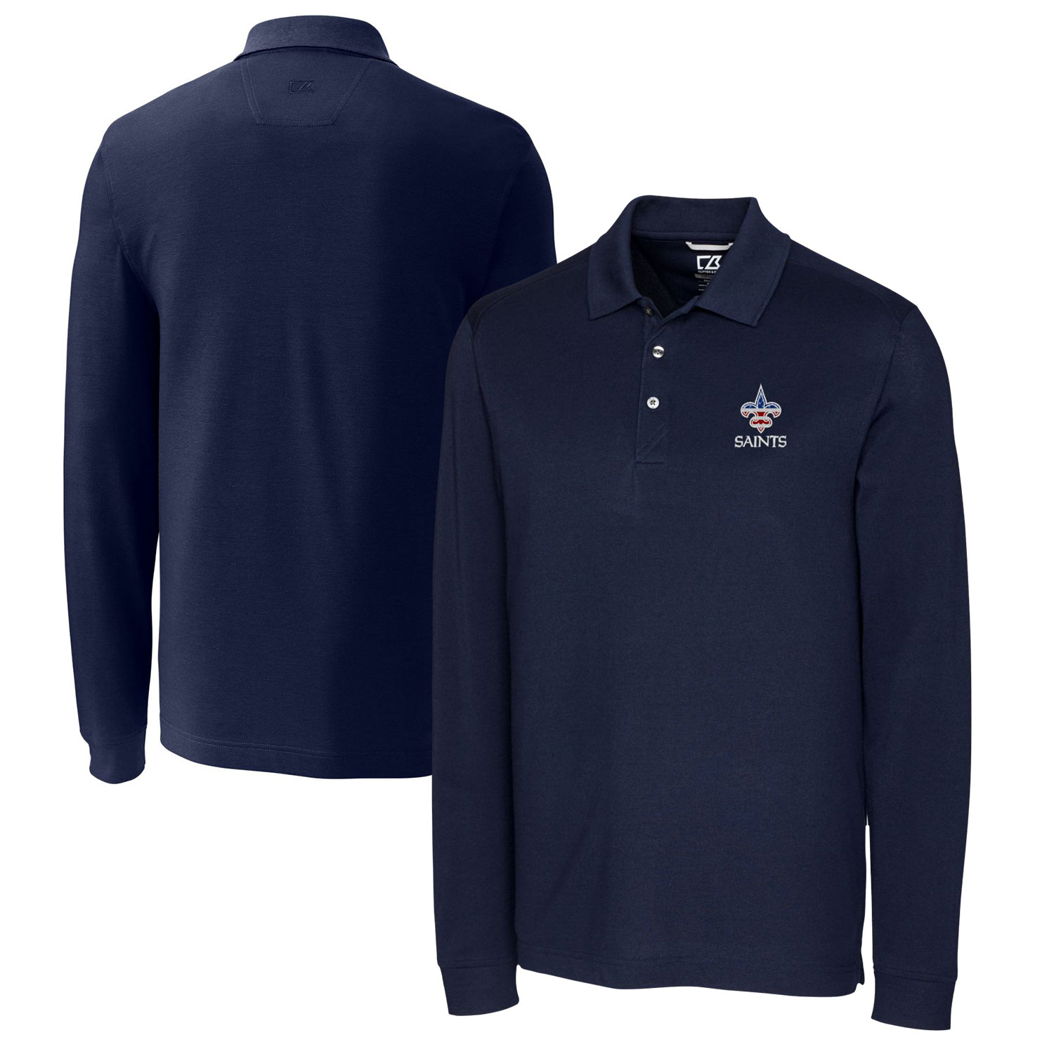 Men's Cutter & Buck Navy New Orleans Saints Big & Tall Advantage Tri-Blend Pique Long Sleeve Polo