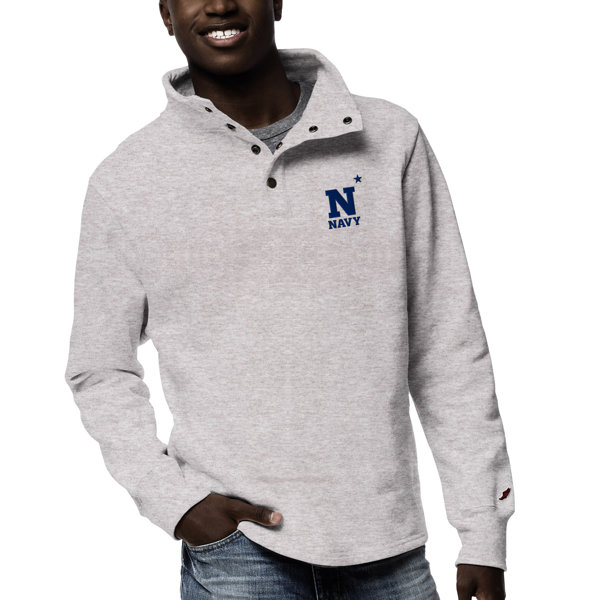 Men's League Collegiate Wear Ash Navy Midshipmen 1636 Fleece Quarter Snap Up Pullover Sweatshirt