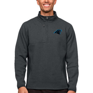 Men's Antigua Heathered Charcoal Carolina Panthers Course Quarter-Zip Pullover Top
