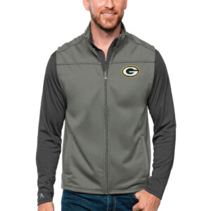 Men's Antigua Steel Green Bay Packers Links Full-Zip Golf Vest