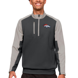 Men's Antigua Charcoal Denver Broncos Team Quarter-Zip Pullover Top