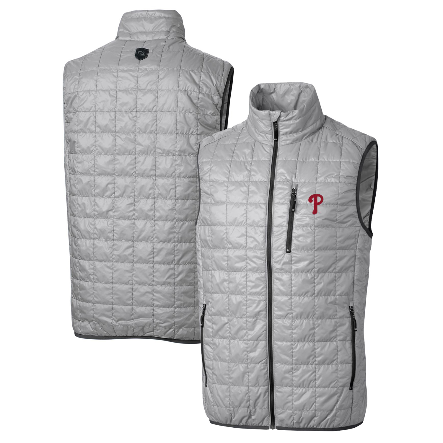 Men's Cutter & Buck Gray Philadelphia Phillies Big & Tall Rainier Full-Zip Puffer Vest - Image 5