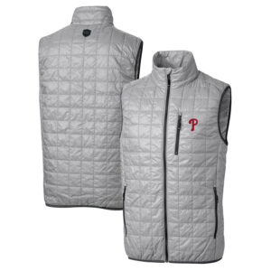 Men's Cutter & Buck Gray Philadelphia Phillies Big & Tall Rainier Full-Zip Puffer Vest