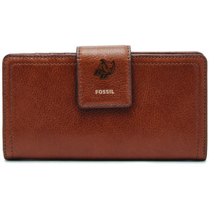 Women's Fossil Brown Rowan Profs Leather Logan RFID Tab Clutch