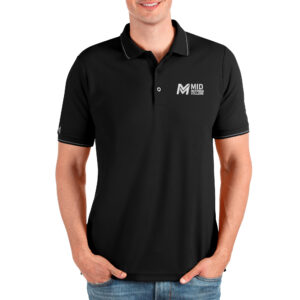 Men's Antigua Black Mid Michigan College Affluent Polo