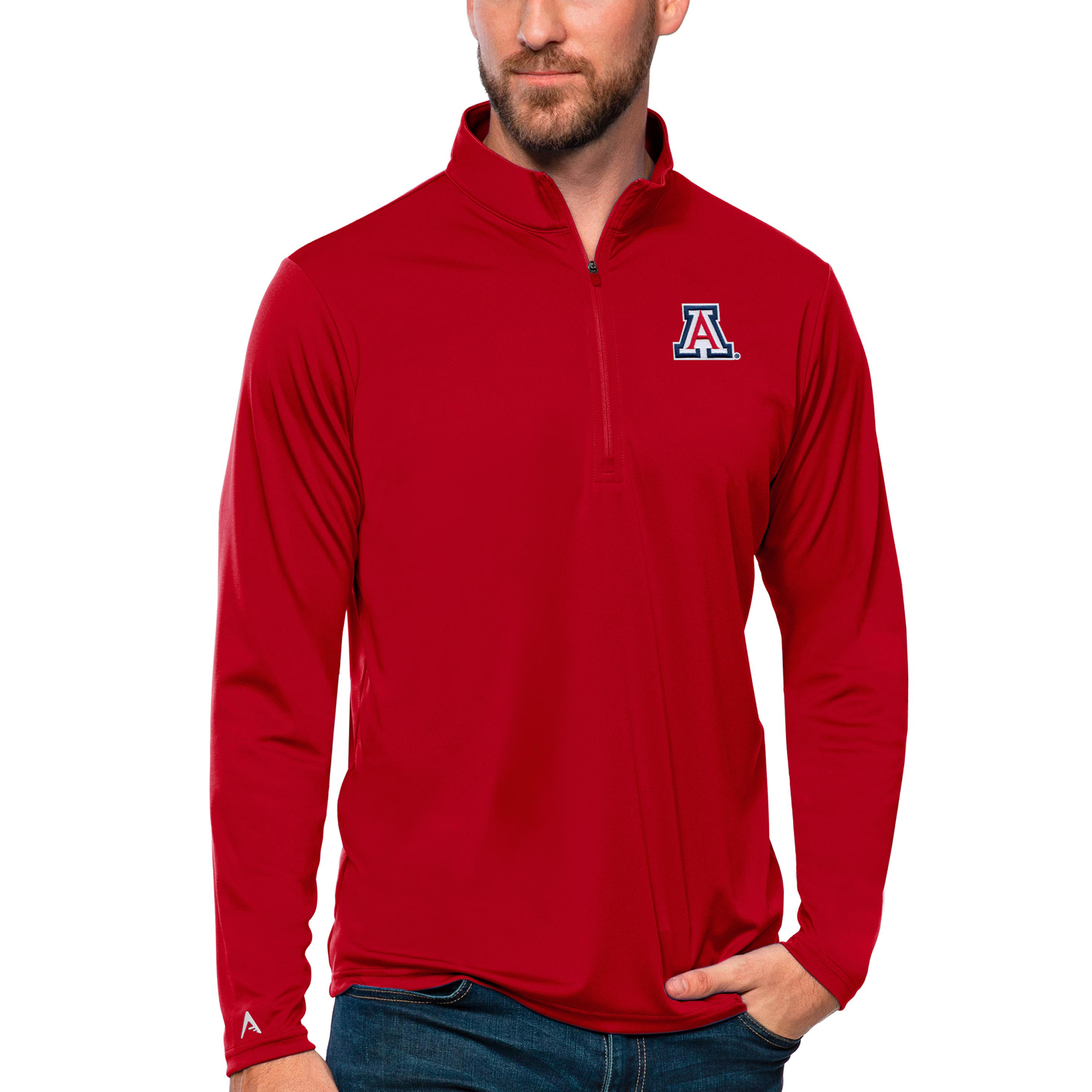 Men's Antigua Red Arizona Wildcats Tribute Quarter-Zip Top