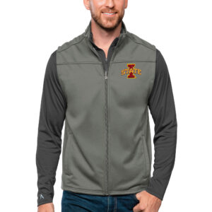 Men's Antigua Steel Iowa State Cyclones Links Full-Zip Golf Vest