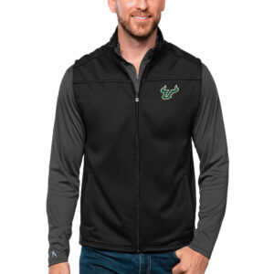 Men's Antigua Black South Florida Bulls Links Full-Zip Golf Vest