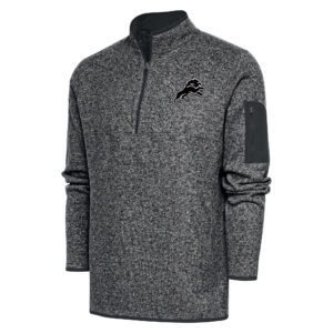 Men's Antigua Heather Charcoal Detroit Lions Metallic Logo Fortune Quarter-Zip Jacket