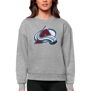 Women's Antigua Heather Gray Colorado Avalanche Primary Logo Team Logo Victory Crewneck Pullover Sweatshirt