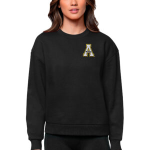Women's Antigua Black Appalachian State Mountaineers Logo Victory Crewneck Pullover Sweatshirt