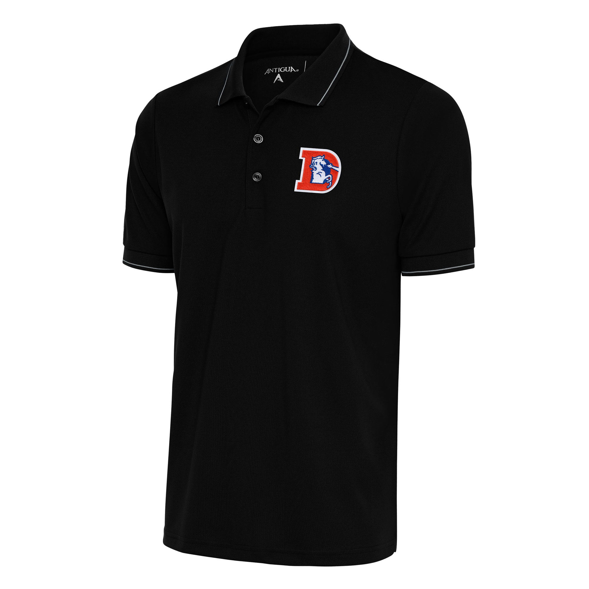 Men's Antigua Black Denver Broncos Team Logo Throwback Affluent Polo