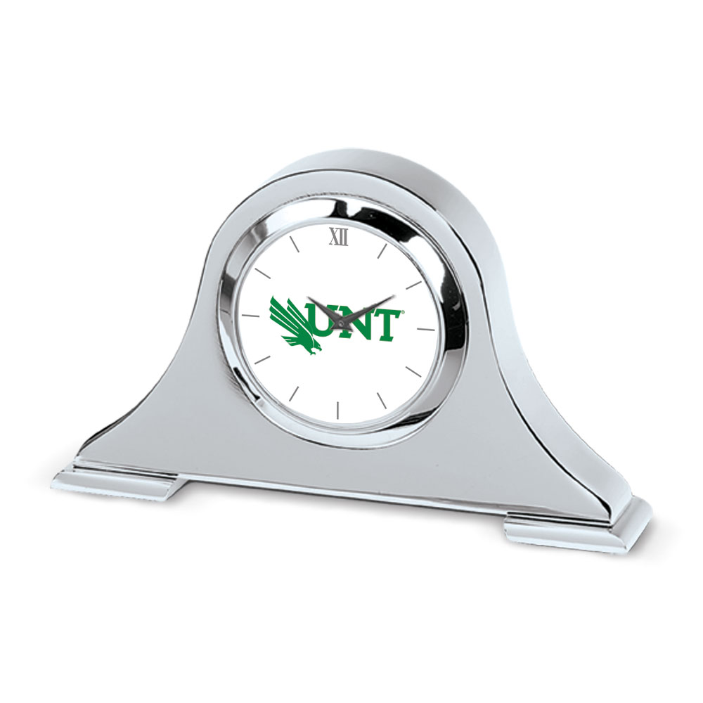 Silver North Texas Mean Green Logo Napoleon Desk Clock