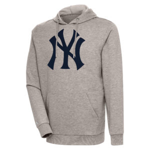 Men's Antigua Oatmeal New York Yankees Action Pullover Hoodie