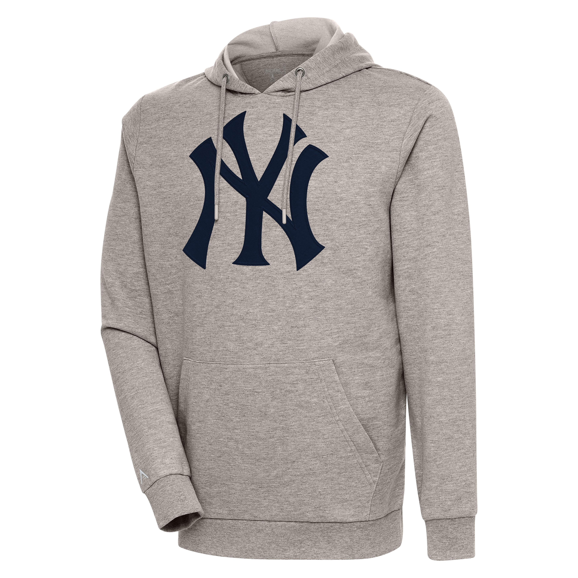 Men's Antigua Oatmeal New York Yankees Action Pullover Hoodie