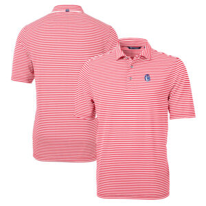 Men's Cutter & Buck Red Fresno State Bulldogs Big & Tall Team Logo Virtue Eco Pique Stripe Recycled Polo