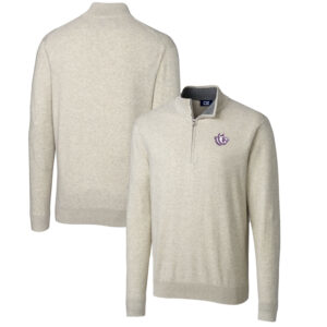 Men's Cutter & Buck Oatmeal TCU Horned Frogs Lakemont Quarter-Zip Pullover Sweater