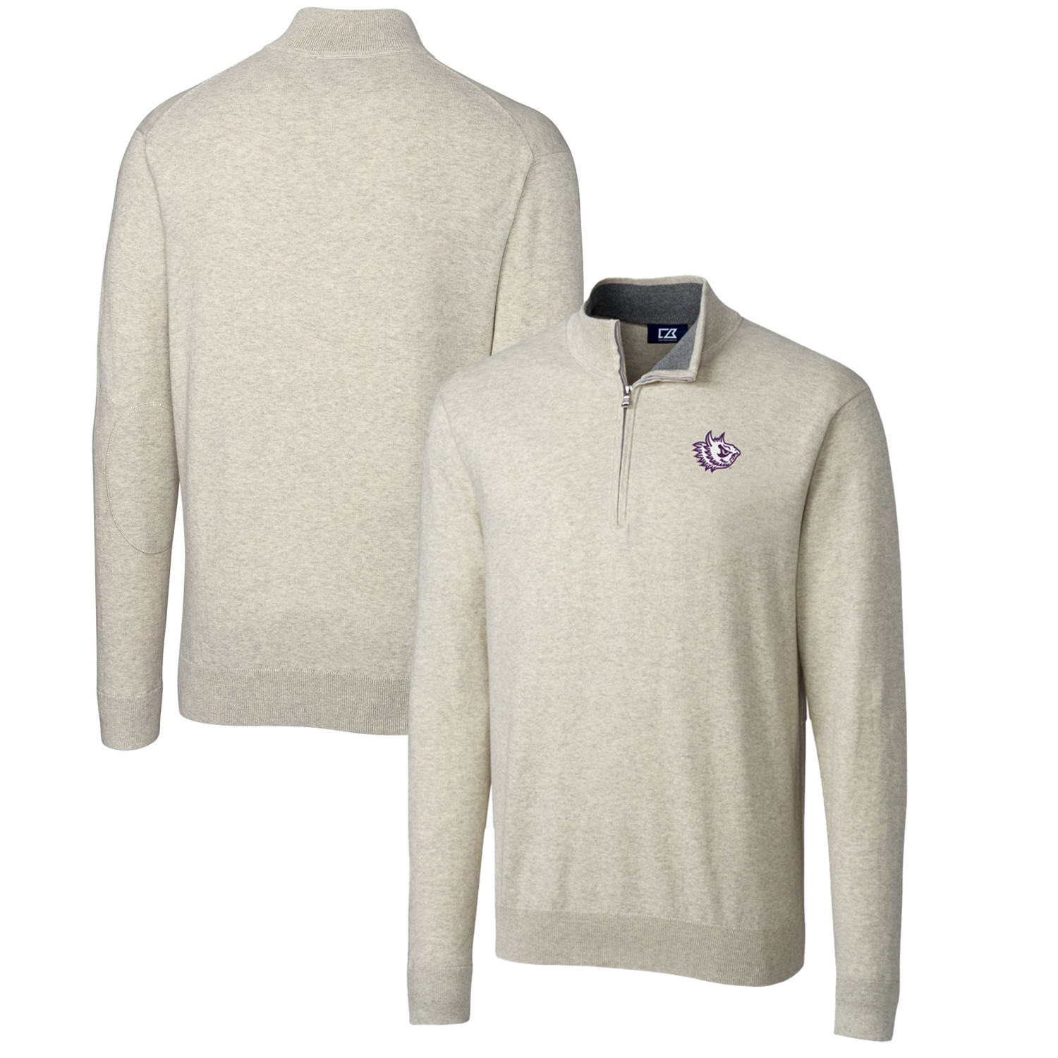 Men's Cutter & Buck Oatmeal TCU Horned Frogs Lakemont Quarter-Zip Pullover Sweater