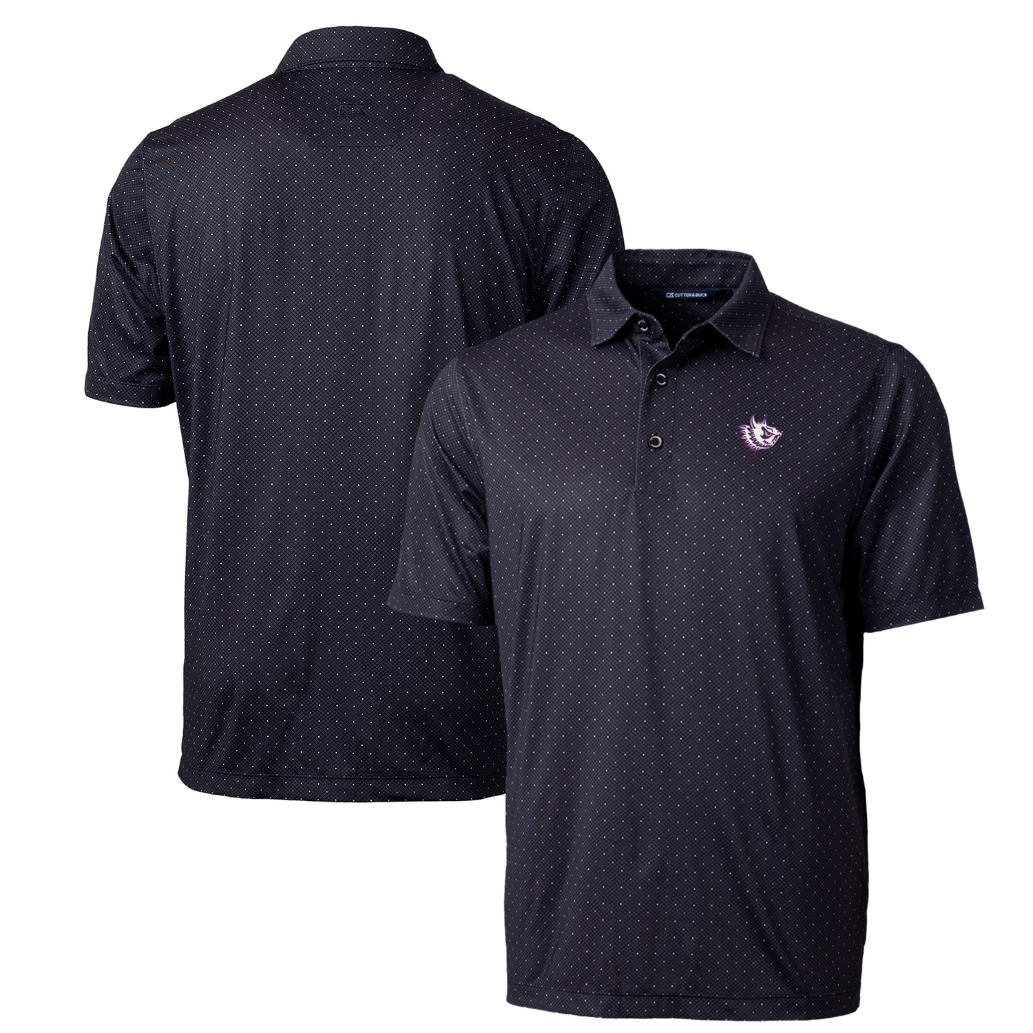 Men's Cutter & Buck Black TCU Horned Frogs Primary Team Logo Pike Double Dot Print Stretch Polo - Image 10