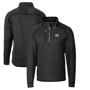 Men's Cutter & Buck Heather Charcoal New York Giants Throwback Logo Mainsail Sweater-Knit Half-Zip Pullover Jacket
