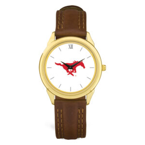 Unisex Gold/Brown SMU Mustangs Team Logo Leather Wristwatch