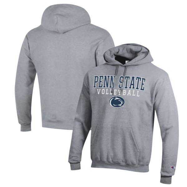 Men's Champion Heather Gray Penn State Nittany Lions Stack Logo Volleyball Powerblend Pullover Hoodie