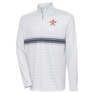 Men's Antigua Heather Gray/Navy Houston Astros Bullseye Quarter-Zip Pullover Top
