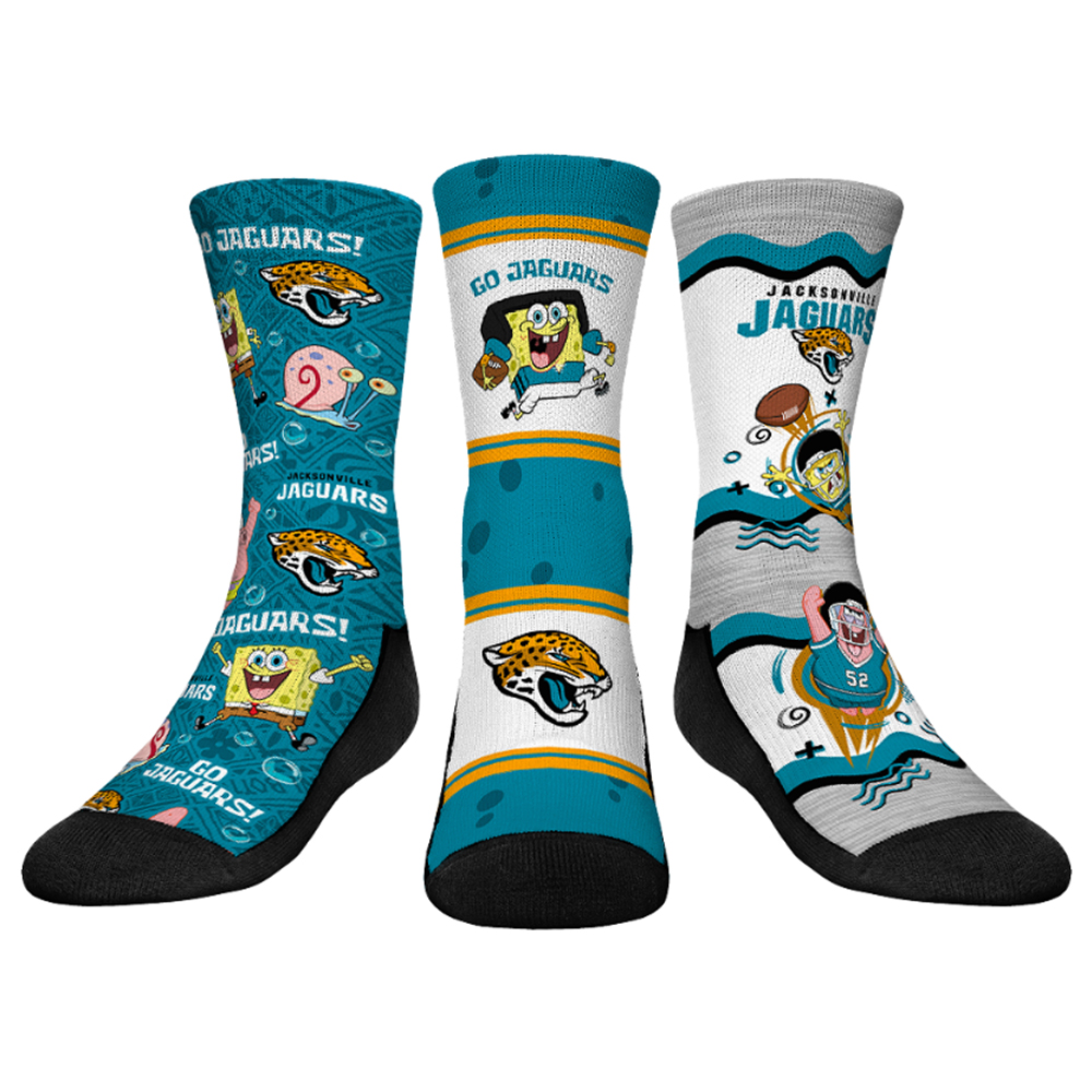 Youth Rock Em Socks Jacksonville Jaguars NFL x Nickelodeon Spongebob Squarepants 3-Pack Crew Socks Set