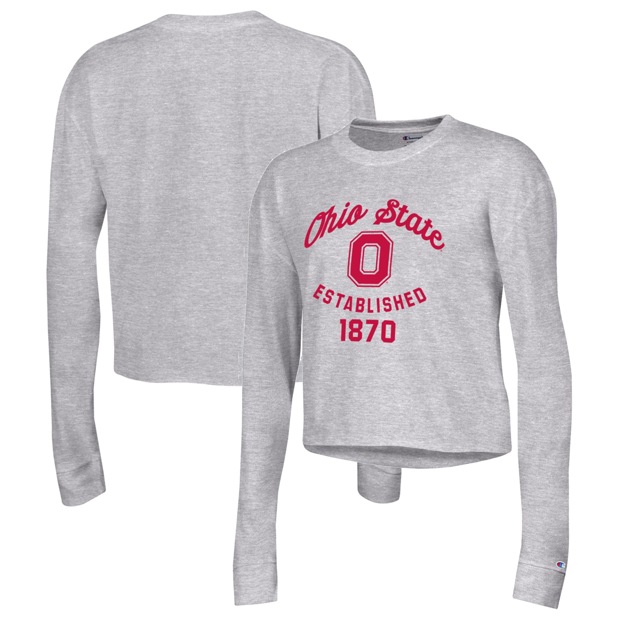 Women's Champion Heather Gray Ohio State Buckeyes Boyfriend Cropped Long Sleeve T-Shirt - Image 2