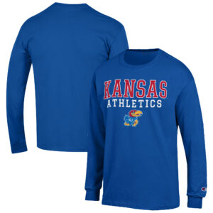 Men's Champion  Royal Kansas Jayhawks Athletics Logo Stack Long Sleeve T-Shirt
