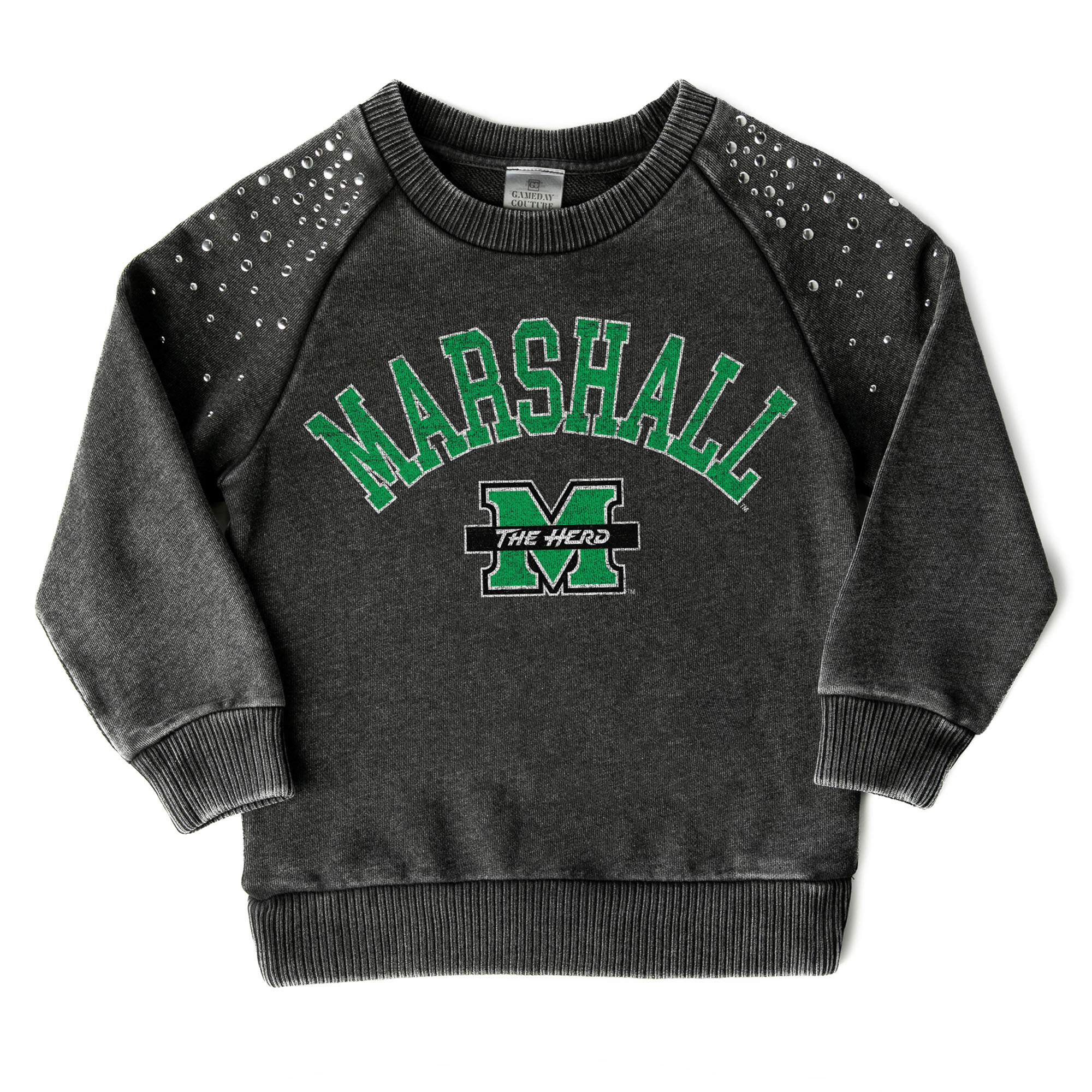 Girls Youth Gameday Couture Charcoal Marshall Thundering Herd Don't Blink Studded Long Sleeve T-Shirt