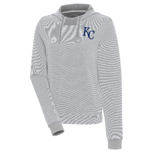 Women's Antigua  Gray/White Kansas City Royals Axe Bunker Tri-Blend Pullover Hoodie