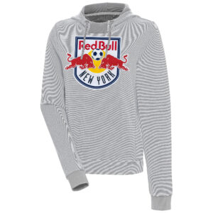 Women's Antigua  Gray/White New York Red Bulls Axe Bunker Tri-Blend Pullover Hoodie