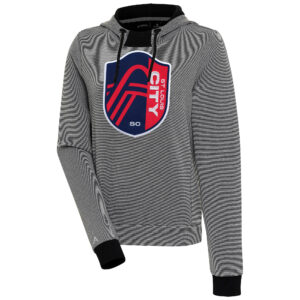 Women's Antigua  Black/White St. Louis City SC Axe Bunker Tri-Blend Pullover Hoodie