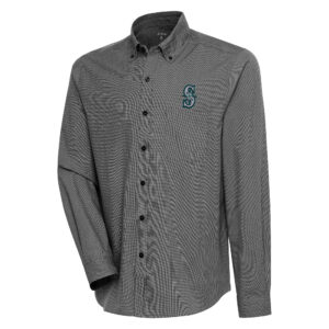 Men's Antigua  Black/White Seattle Mariners Compression Long Sleeve Button-Down Shirt