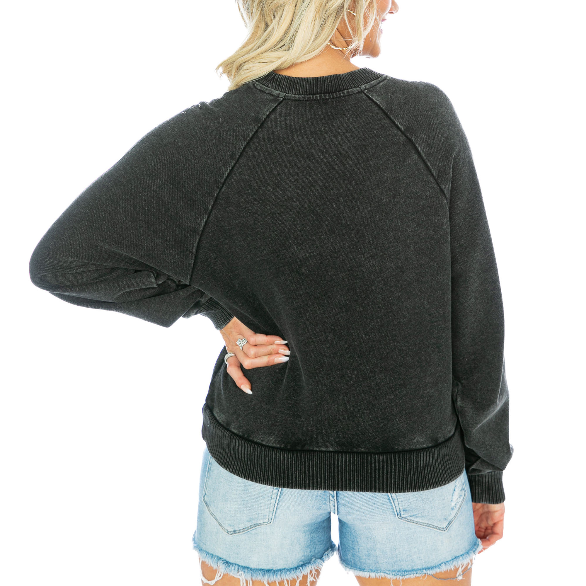 Women's Gameday Couture Charcoal Navy Midshipmen Varsity Studded French Terry Pullover Sweatshirt - Image 6
