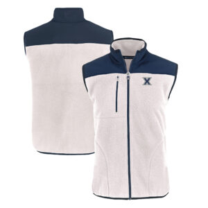 Men's Cutter & Buck Oatmeal Xavier Musketeers Cascade Eco Sherpa Fleece Full-Zip Vest
