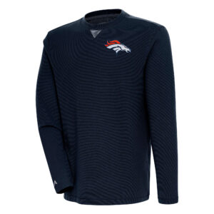 Men's Antigua  Navy Denver Broncos Flier Bunker Pullover Sweatshirt
