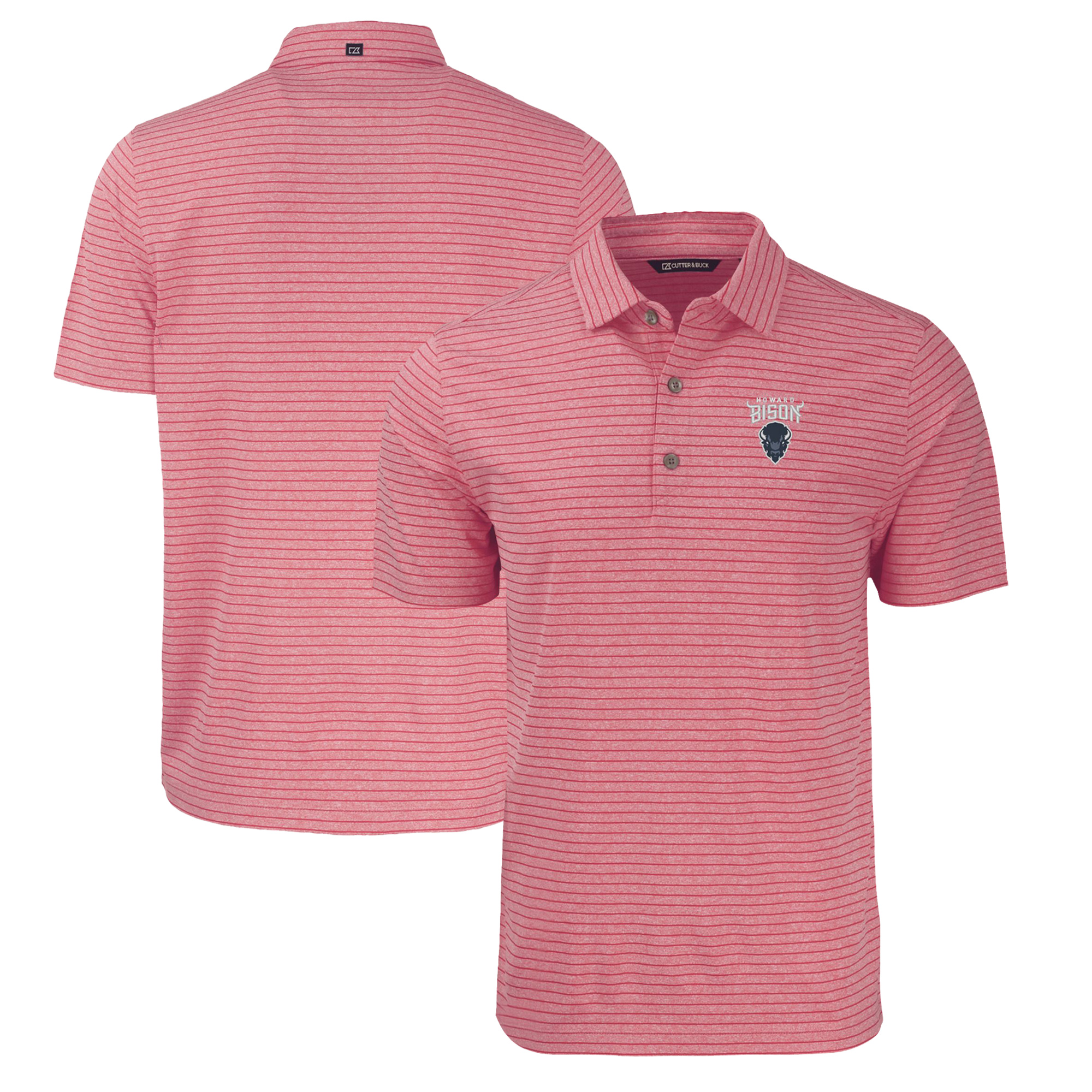 Men's Cutter & Buck Heather Red Howard Bison Big & Tall Forge Eco Stripe Stretch Recycled Polo