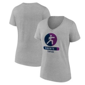 Women's Heather Gray USA Karate Radiating Victory V-Neck T-Shirt