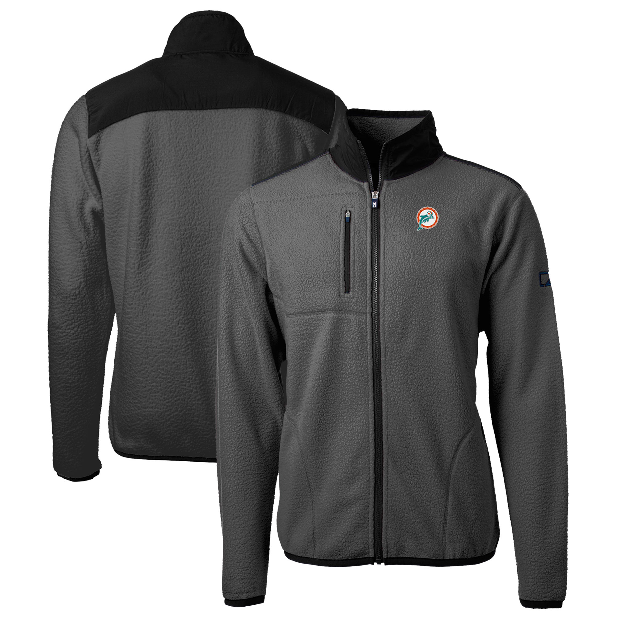 Men's Cutter & Buck Gray/Black Miami Dolphins Throwback Cascade Eco Sherpa Fleece Full-Zip Jacket