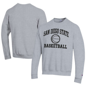 Men's Champion  Gray San Diego State Aztecs Icon Logo Basketball Eco Powerblend Pullover Sweatshirt