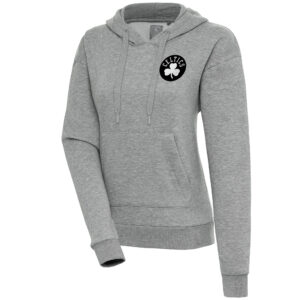 Women's Antigua  Heather Gray Boston Celtics Brushed Metallic Victory Pullover Hoodie