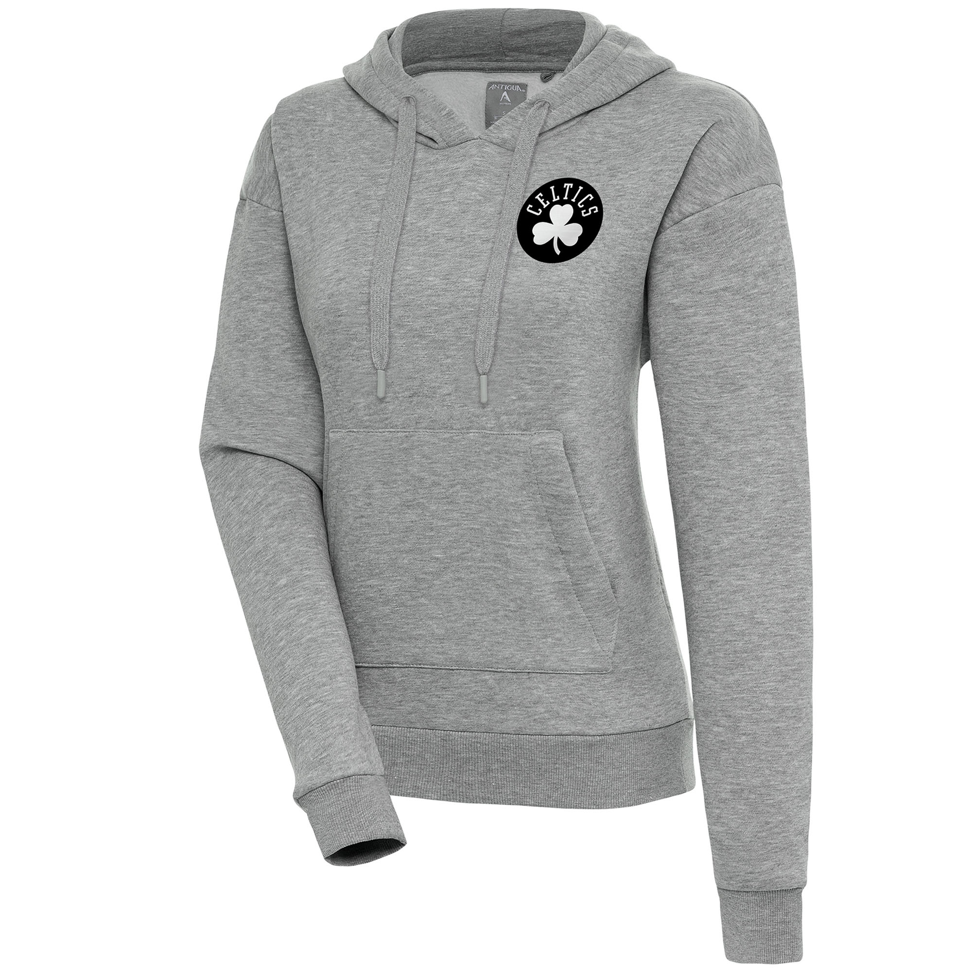 Women's Antigua Heather Gray Boston Celtics Brushed Metallic Victory Pullover Hoodie